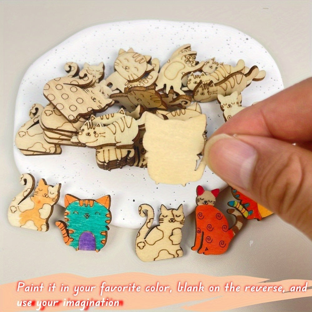 Wooden Cat Statues DIY Craft Toys for Children