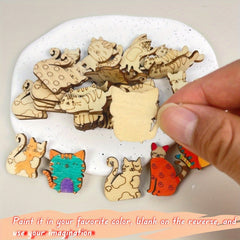 Wooden Cat Statues DIY Craft Toys for Children