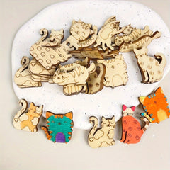 Wooden Cat Statues DIY Craft Toys for Children