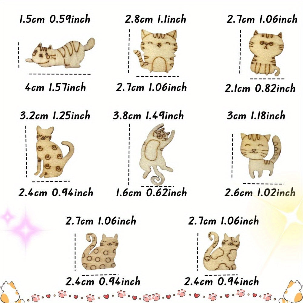 Wooden Cat Statues DIY Craft Toys for Children