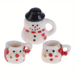 1:12 Christmas Ceramics Cups & Pot Dollhouse Set