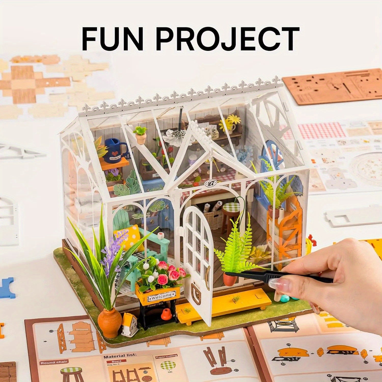 DIY Dollhouse Dreamy Garden Greenhouse Kit with Furniture & Garden