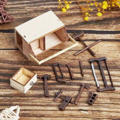 Mini Wooden Tool Box with Metal Tools Set for Fairy Garden
