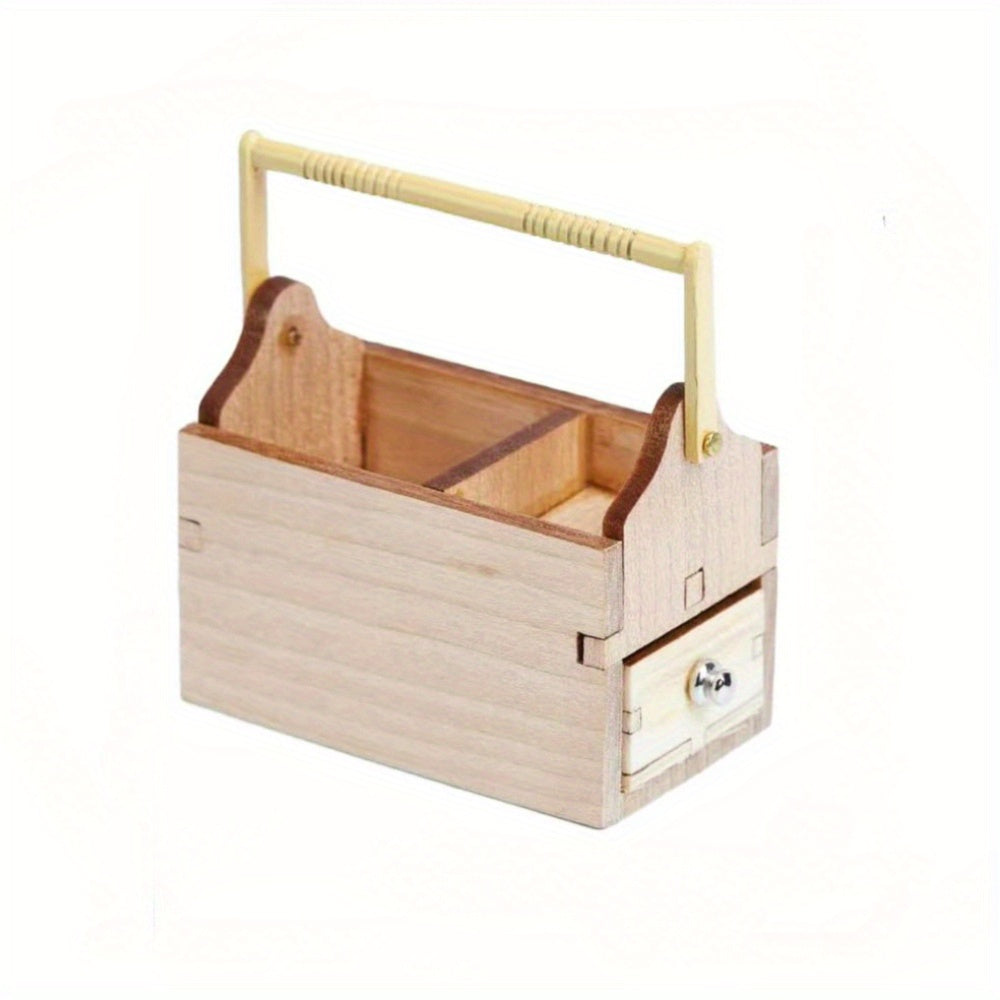 Mini Wooden Tool Box with Metal Tools Set for Fairy Garden