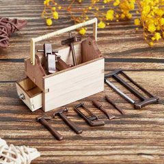 Mini Wooden Tool Box with Metal Tools Set for Fairy Garden