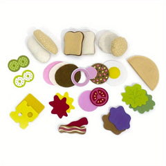 28pcs Felt Food Set Hamburger & Sandwich Pretend Play Toy for Ages 3