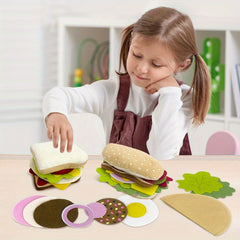 28pcs Felt Food Set Hamburger & Sandwich Pretend Play Toy for Ages 3