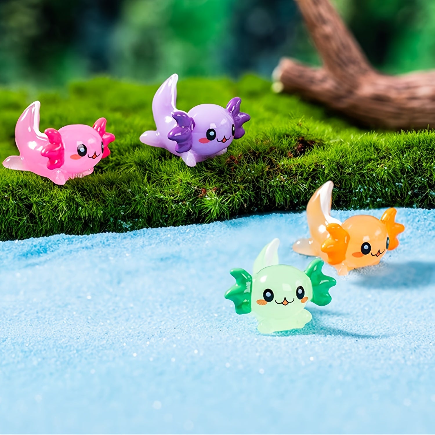 6pcs Glow in the Dark Resin Axolotl Figures for Aquarium & Garden