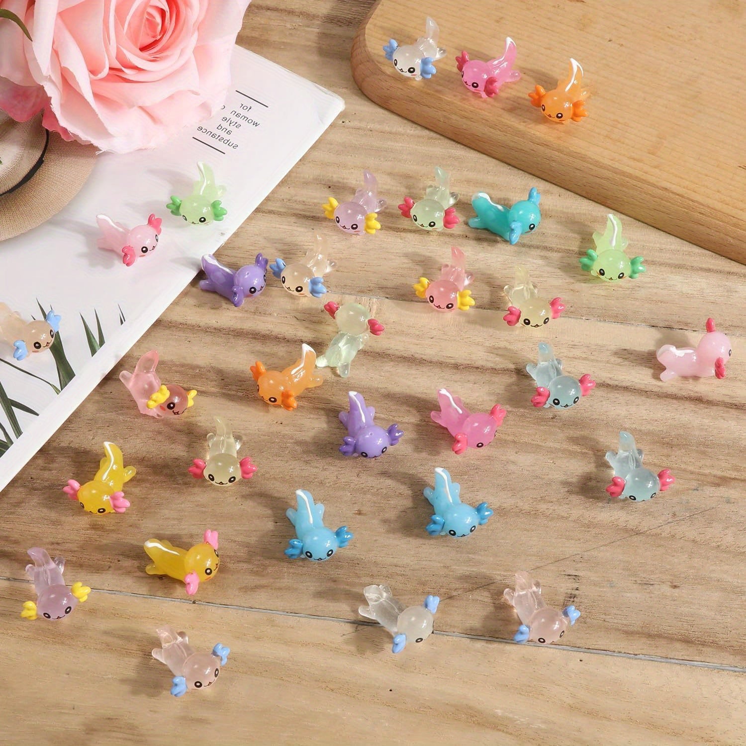 6pcs Glow in the Dark Resin Axolotl Figures for Aquarium & Garden