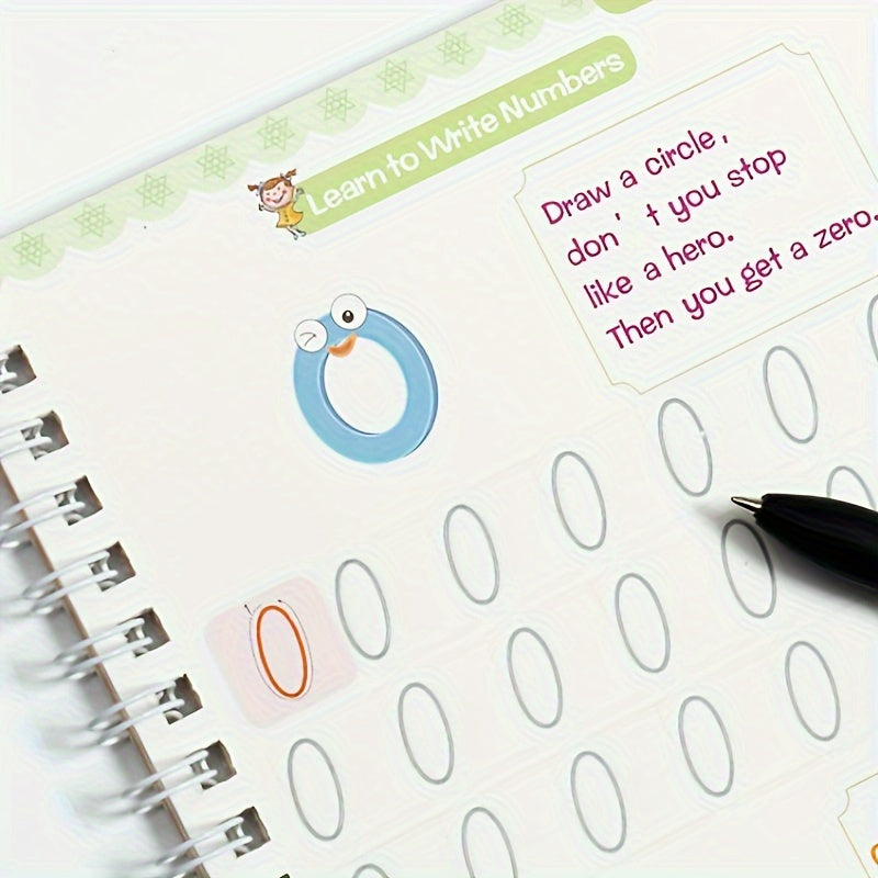 Reusable Writing Practice Book with Pen for ABCs and 123s