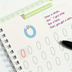 Reusable Writing Practice Book with Pen for ABCs and 123s