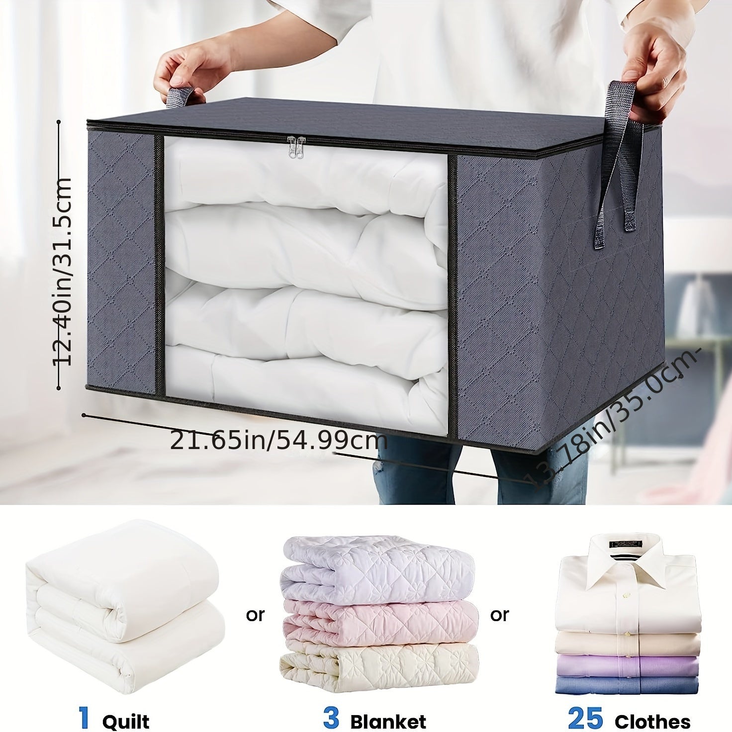 3pcs Large Foldable Fabric Storage Bins for Clothes Blankets & More