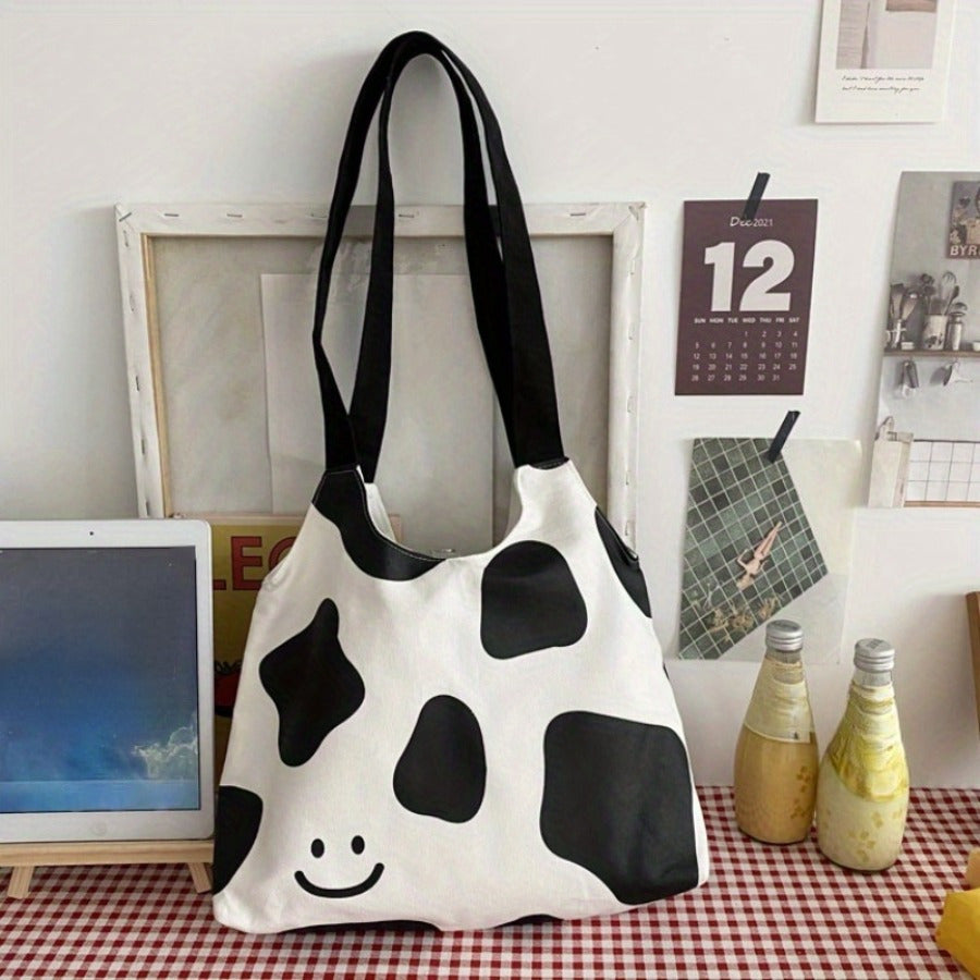 Cow Print Shoulder Canvas Shopping Bag