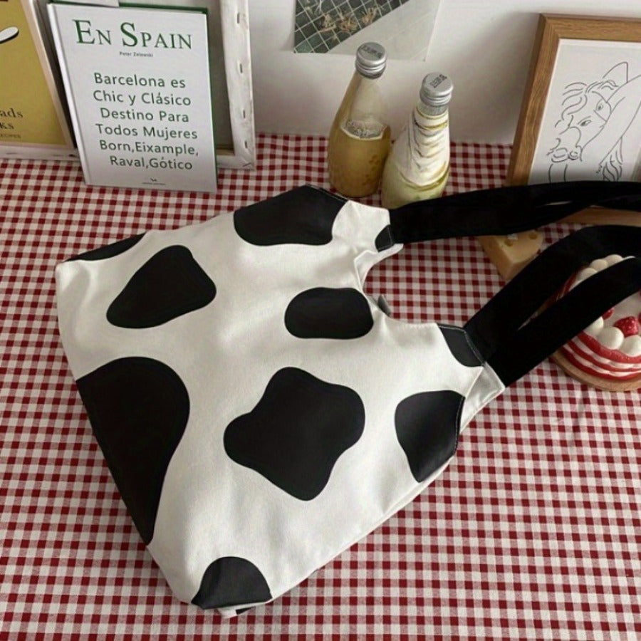 Cow Print Shoulder Canvas Shopping Bag