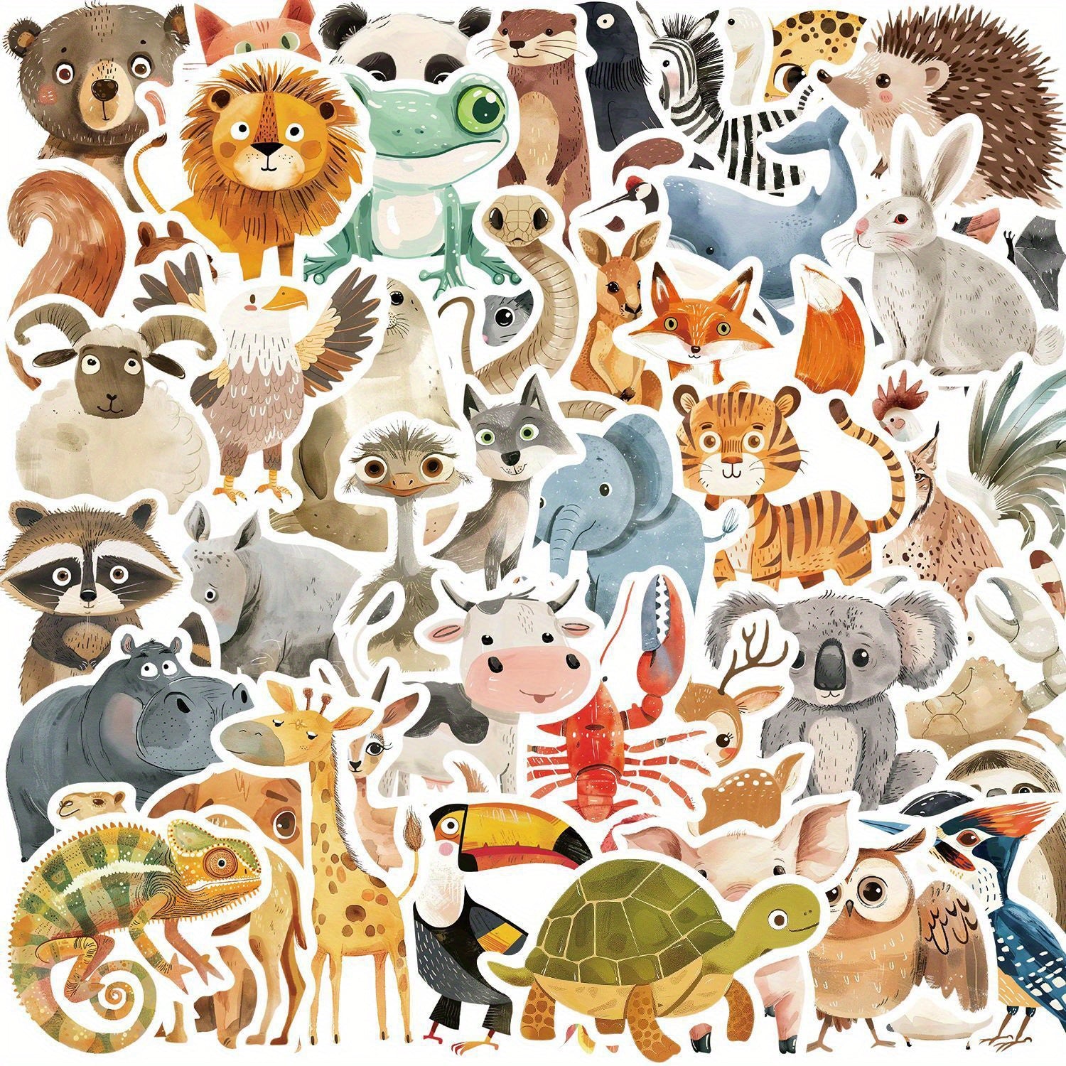 50pcs Animal Vinyl Stickers Colorful Doodle Decals for Laptop Suitcase Guitar