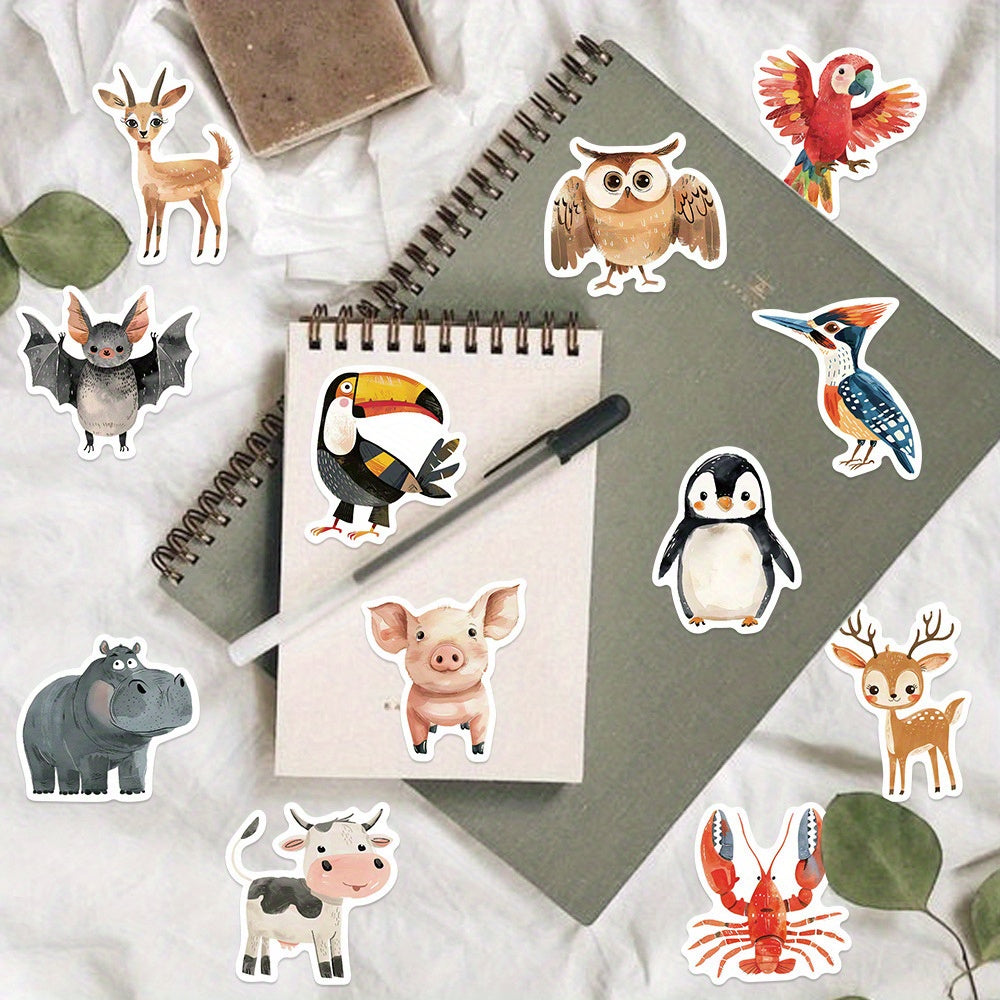 50pcs Animal Vinyl Stickers Colorful Doodle Decals for Laptop Suitcase Guitar