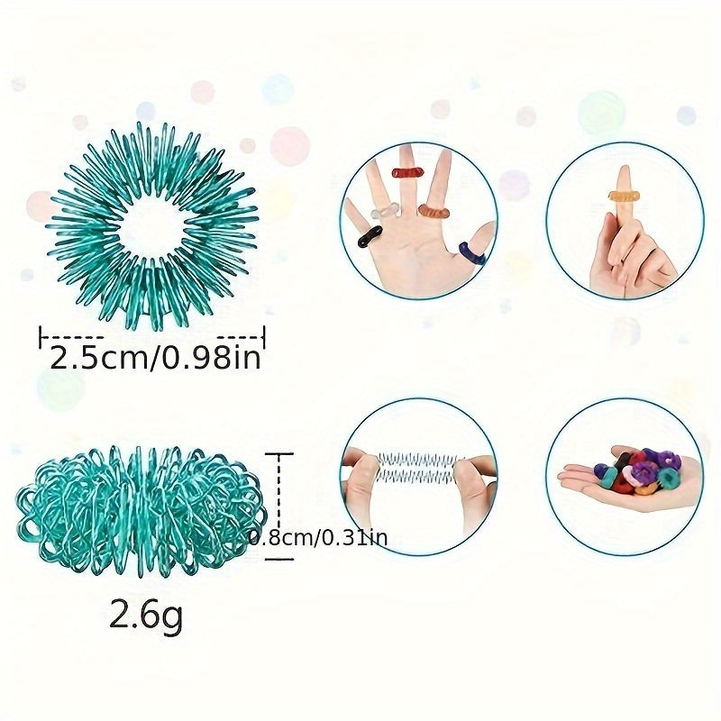 10pcs Colorful Acupressure Finger Massage Rings for Men & Women