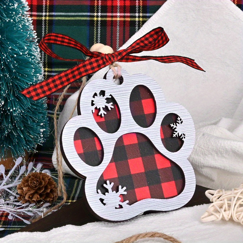 Personalized Paw Print Wooden Ornament - Pet Paw Snowflakes Christmas Tree Decor