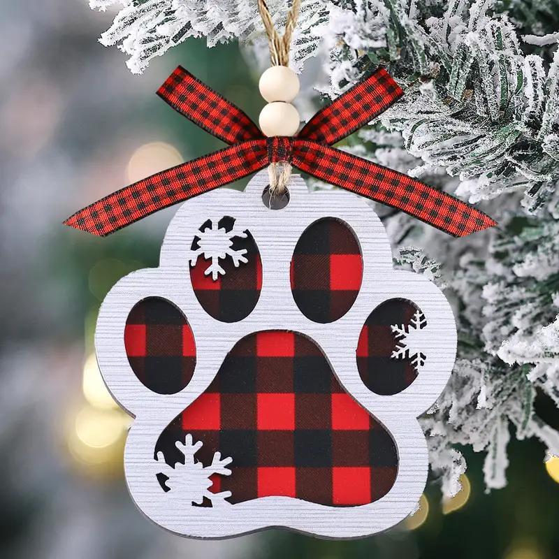 Personalized Paw Print Wooden Ornament - Pet Paw Snowflakes Christmas Tree Decor