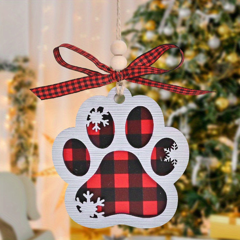 Personalized Paw Print Wooden Ornament - Pet Paw Snowflakes Christmas Tree Decor