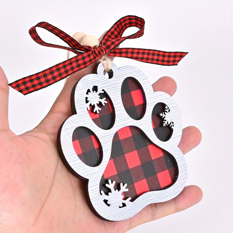 Personalized Paw Print Wooden Ornament - Pet Paw Snowflakes Christmas Tree Decor