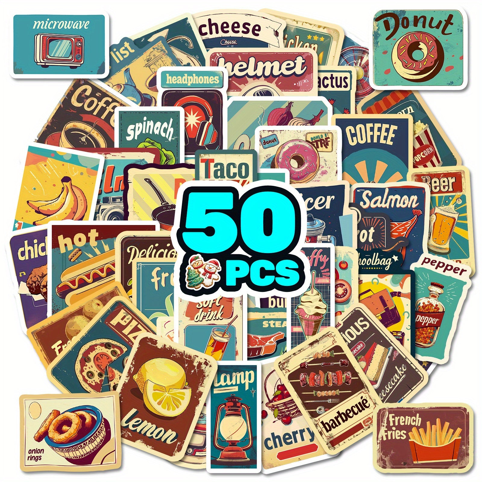 50pcs European American Food Labels Cartoon Stickers Self-adhesive Waterproof