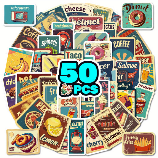 50pcs European American Food Labels Cartoon Stickers Self-adhesive Waterproof