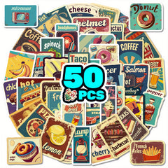 50pcs European American Food Labels Cartoon Stickers Self-adhesive Waterproof