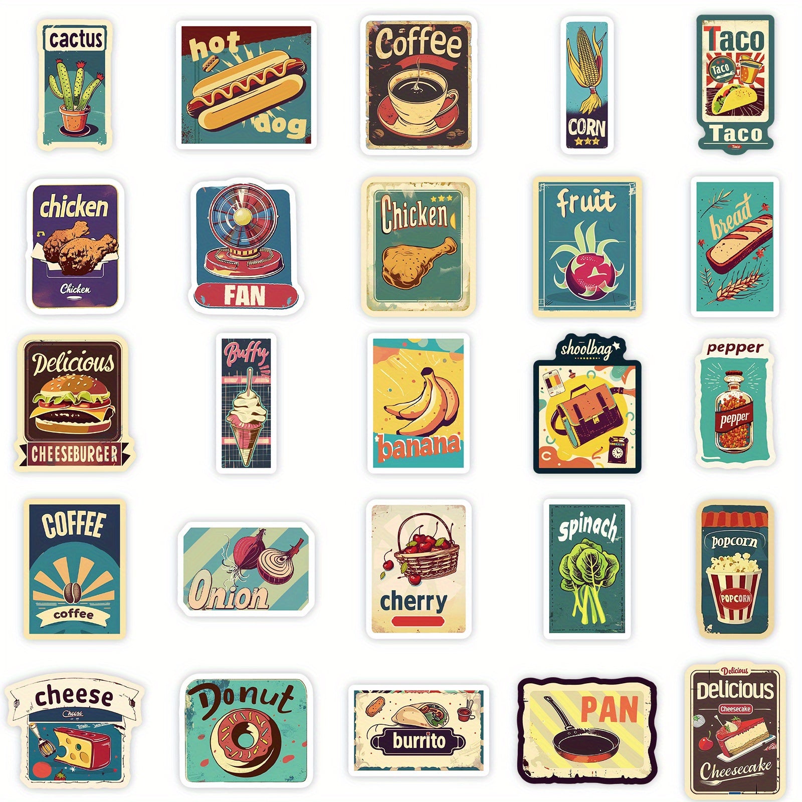 50pcs European American Food Labels Cartoon Stickers Self-adhesive Waterproof