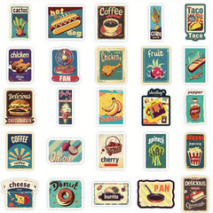 50pcs European American Food Labels Cartoon Stickers Self-adhesive Waterproof