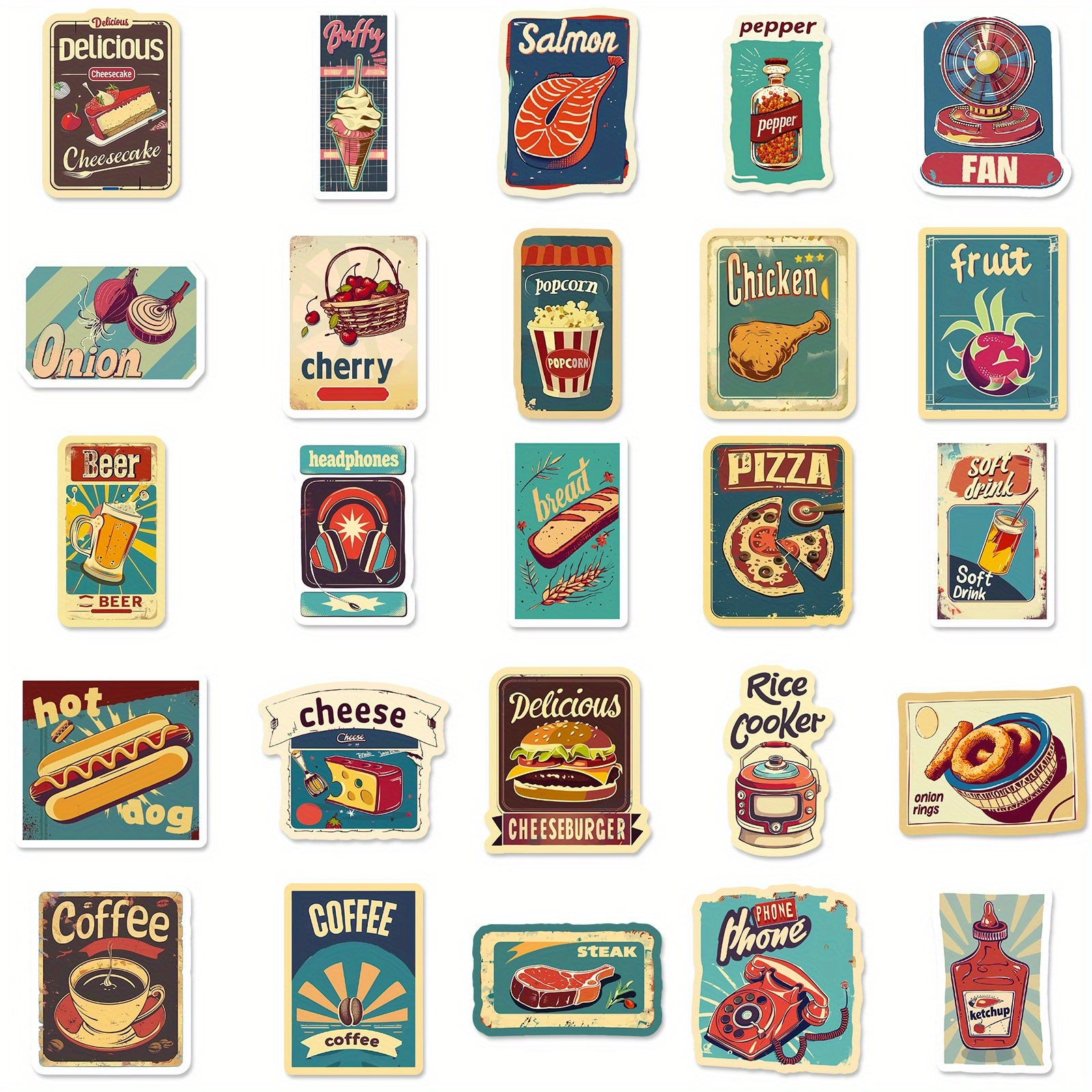 50pcs European American Food Labels Cartoon Stickers Self-adhesive Waterproof