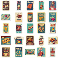 50pcs European American Food Labels Cartoon Stickers Self-adhesive Waterproof