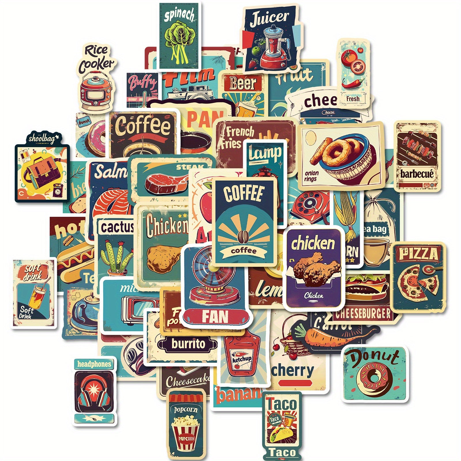 50pcs European American Food Labels Cartoon Stickers Self-adhesive Waterproof
