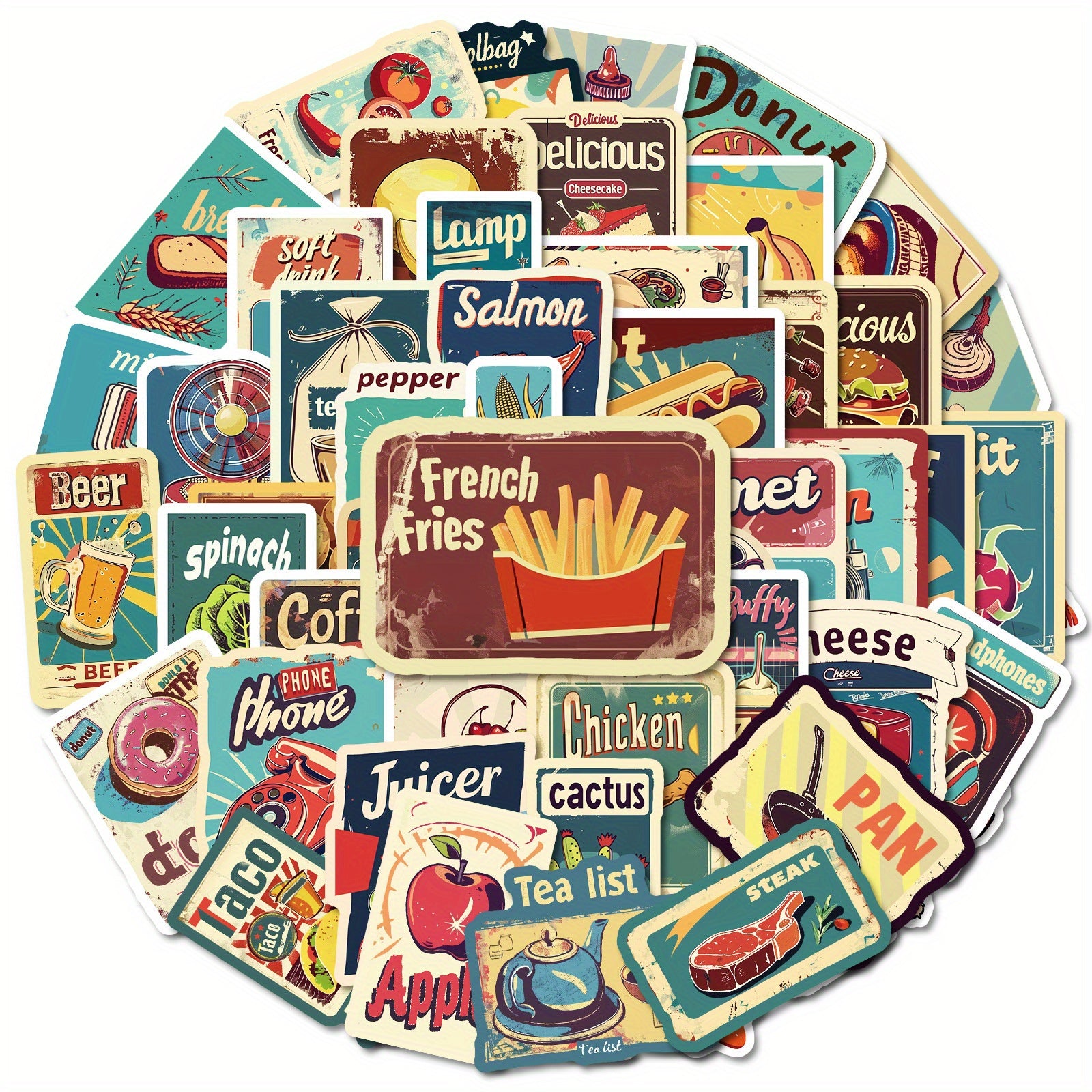 50pcs European American Food Labels Cartoon Stickers Self-adhesive Waterproof