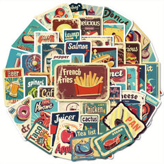 50pcs European American Food Labels Cartoon Stickers Self-adhesive Waterproof