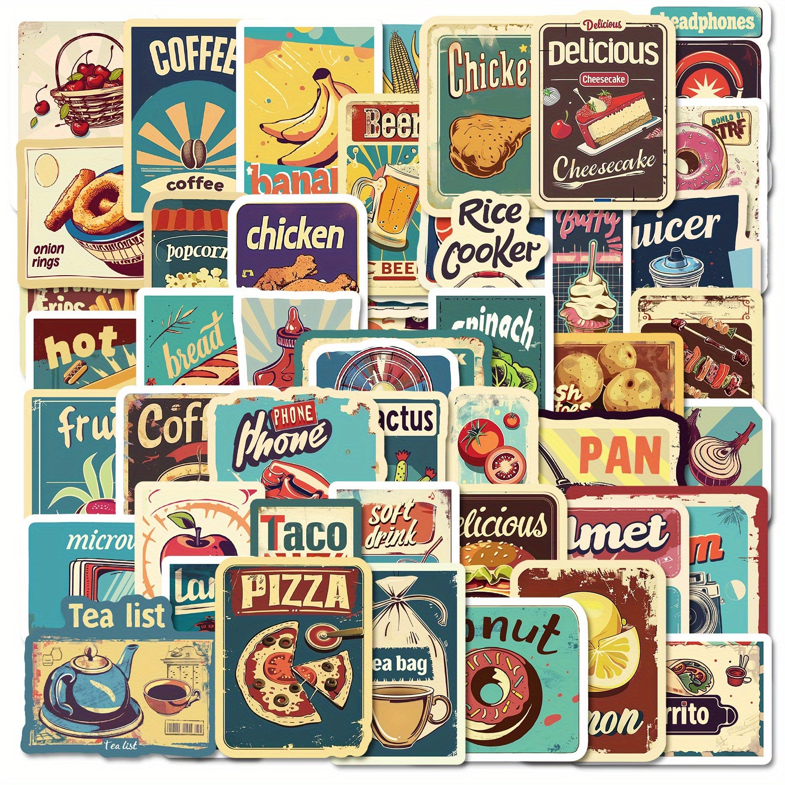 50pcs European American Food Labels Cartoon Stickers Self-adhesive Waterproof
