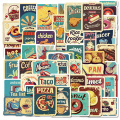50pcs European American Food Labels Cartoon Stickers Self-adhesive Waterproof