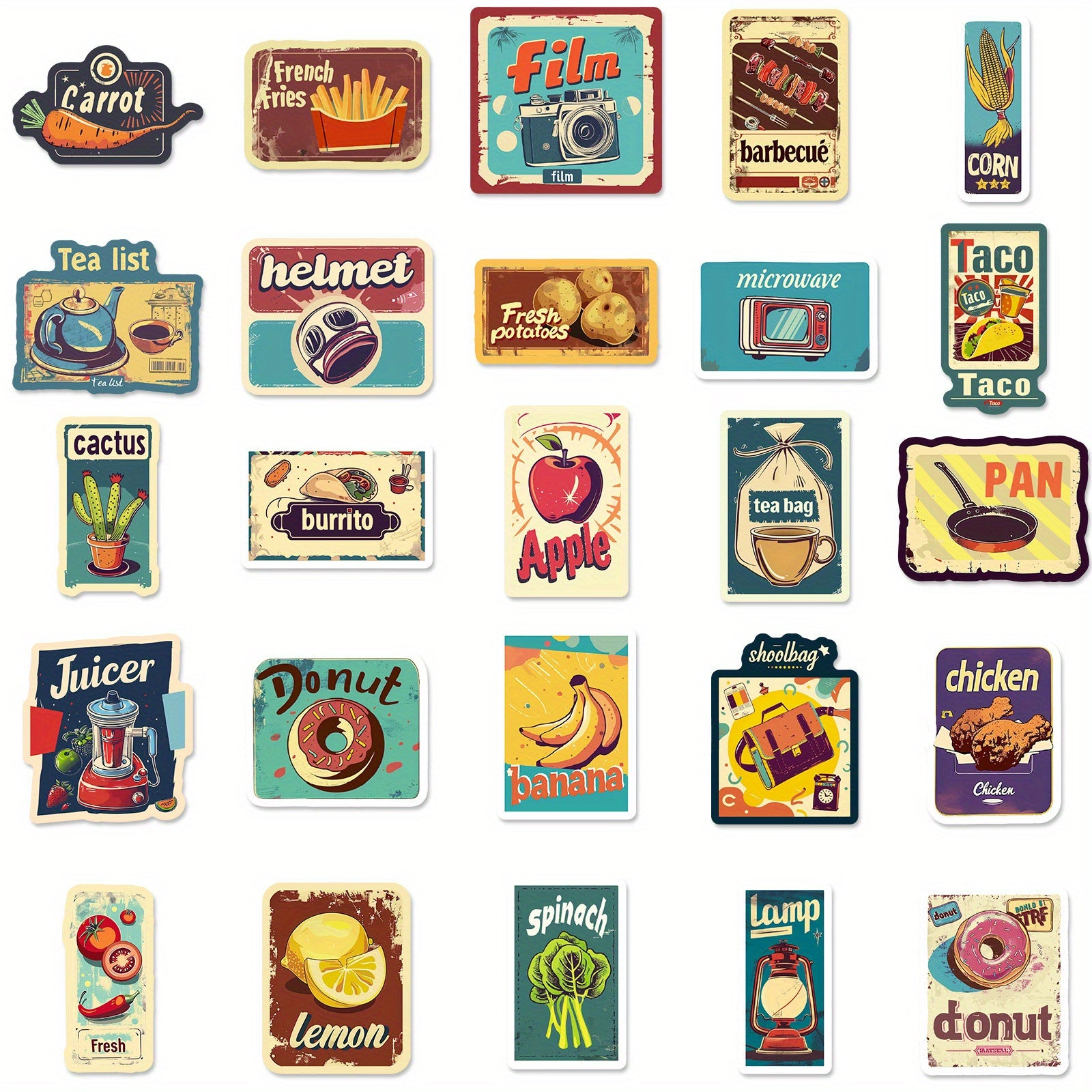 50pcs European American Food Labels Cartoon Stickers Self-adhesive Waterproof