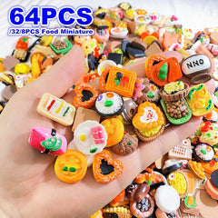 32 64pcs Mini Food Doll House Accessories Small Toys Mixed Resin Kitchen Decor