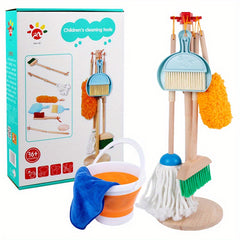 Kids Play House Cleaning Set Wooden Broom Mop Toy