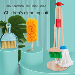 Kids Play House Cleaning Set Wooden Broom Mop Toy