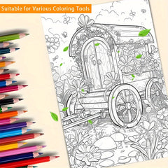 Flower Cart Deluxe Coloring Book - Stress Relieving Art Book for Teens & Adults
