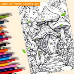 Flower and Mushroom House Coloring Book for Teens and Adults