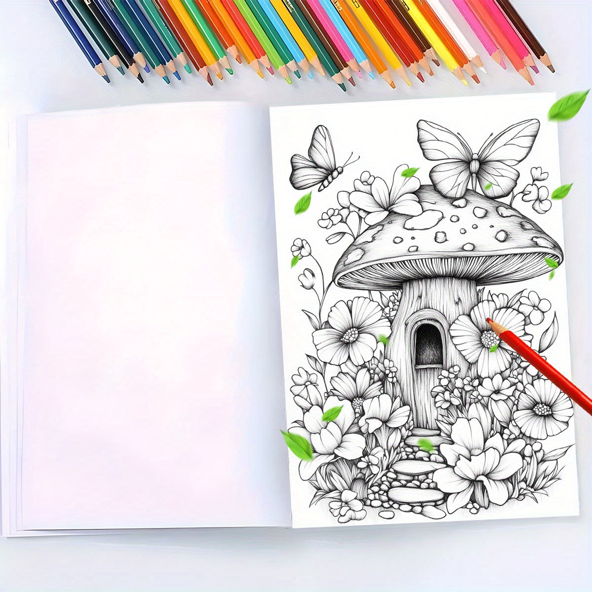 Flower and Mushroom House Coloring Book for Teens and Adults