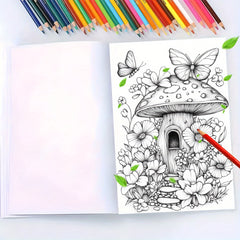 Flower and Mushroom House Coloring Book for Teens and Adults