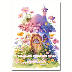 Flower and Mushroom House Coloring Book for Teens and Adults