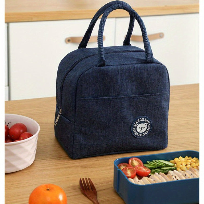 Bear Pattern Insulated Lunch Bag Waterproof Oxford Fabric for School & Office