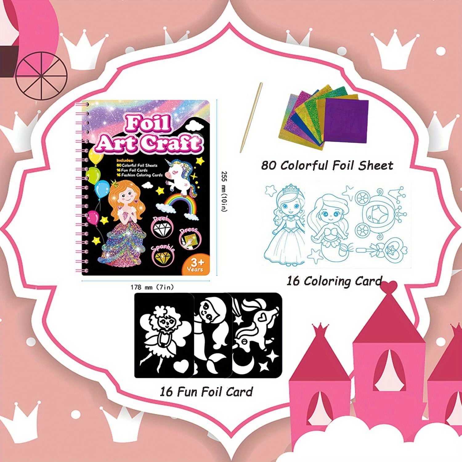 2in 1 Foil Fun Art Kit Kids and Princess Craft DIY Kit Coloring Book Creative