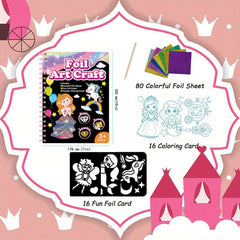 2in 1 Foil Fun Art Kit Kids and Princess Craft DIY Kit Coloring Book Creative