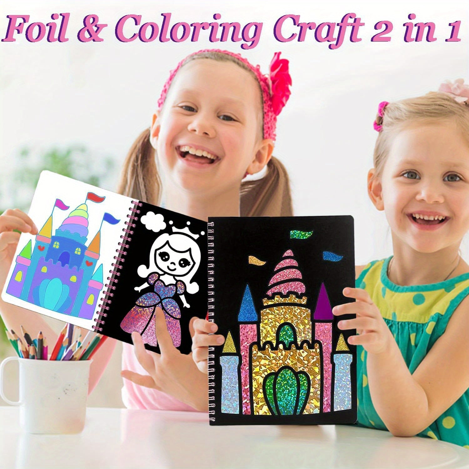 2in 1 Foil Fun Art Kit Kids and Princess Craft DIY Kit Coloring Book Creative